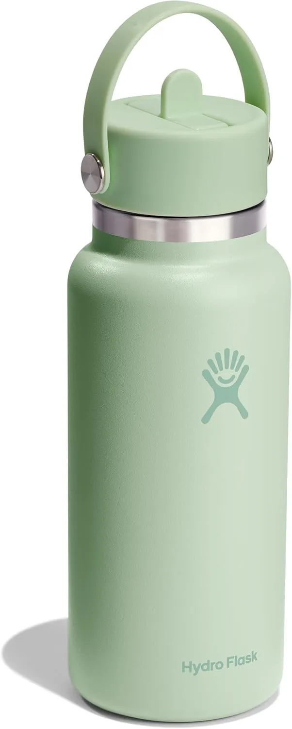 HYDRO FLASK Wide Mouth vacuum insulated stainless steel water bottle with leakproof closeable straw lid for cold water drinks, sports, travel, car and school