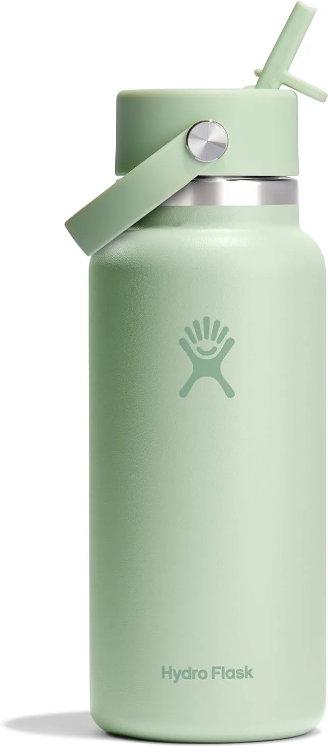 HYDRO FLASK Wide Mouth vacuum insulated stainless steel water bottle with leakproof closeable straw lid for cold water drinks, sports, travel, car and school