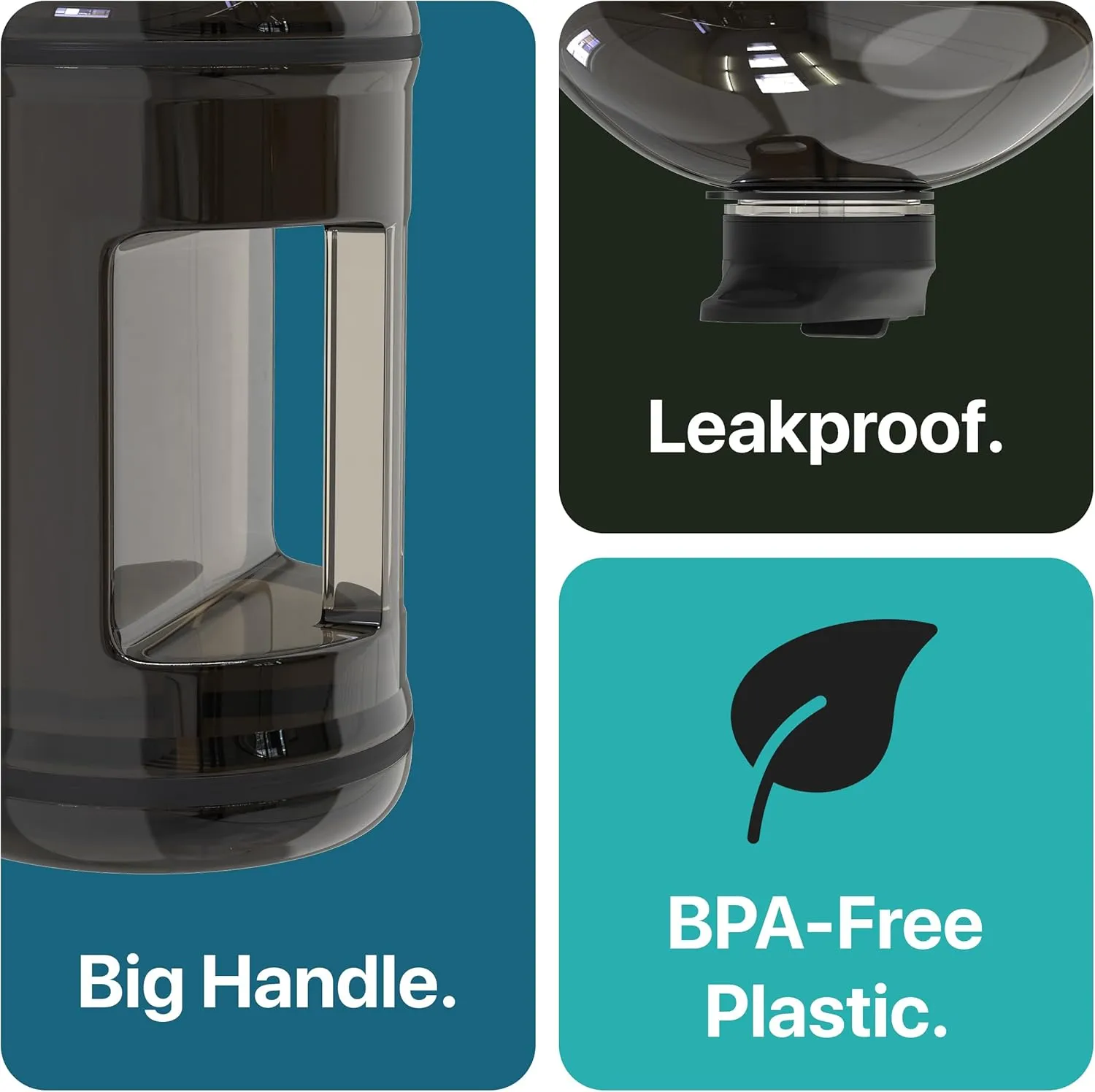 Hydro Gallon® 1 Bottle - 1 Gallon Water Bottle Jug with Straw Lid, Spout Chug Lid, Handle, Motivational Time Marker. Daily Intake All Day Leakproof BPA free Large Big Bottle. 128oz (Black)