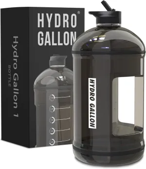 Hydro Gallon® 1 Bottle - 1 Gallon Water Bottle Jug with Straw Lid, Spout Chug Lid, Handle, Motivational Time Marker. Daily Intake All Day Leakproof BPA free Large Big Bottle. 128oz (Black)