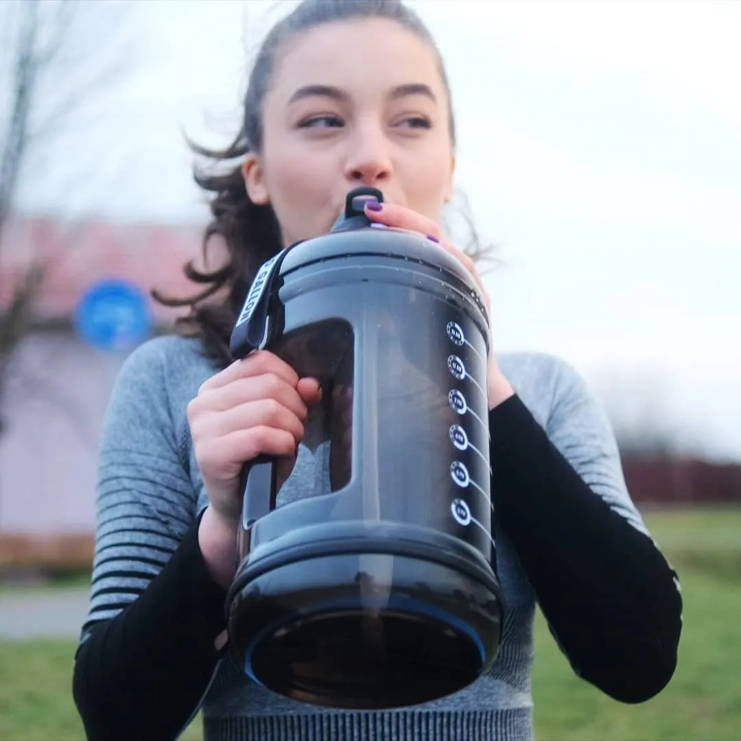 Hydro Gallon® 1 Bottle - 1 Gallon Water Bottle Jug with Straw Lid, Spout Chug Lid, Handle, Motivational Time Marker. Daily Intake All Day Leakproof BPA free Large Big Bottle. 128oz (Black)