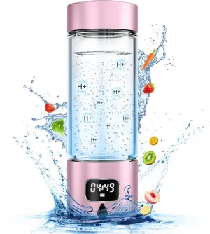 Hydrogen Water Bottle - Portable, Rechargeable, LED Timer, Aluminum and Glass, 5000 PPB Hydrogen in 10 Minutes, 340ml Capacity, for Wife, Mother, Daughter, Girlfriend, for Travel, Sports, Home(Pink)