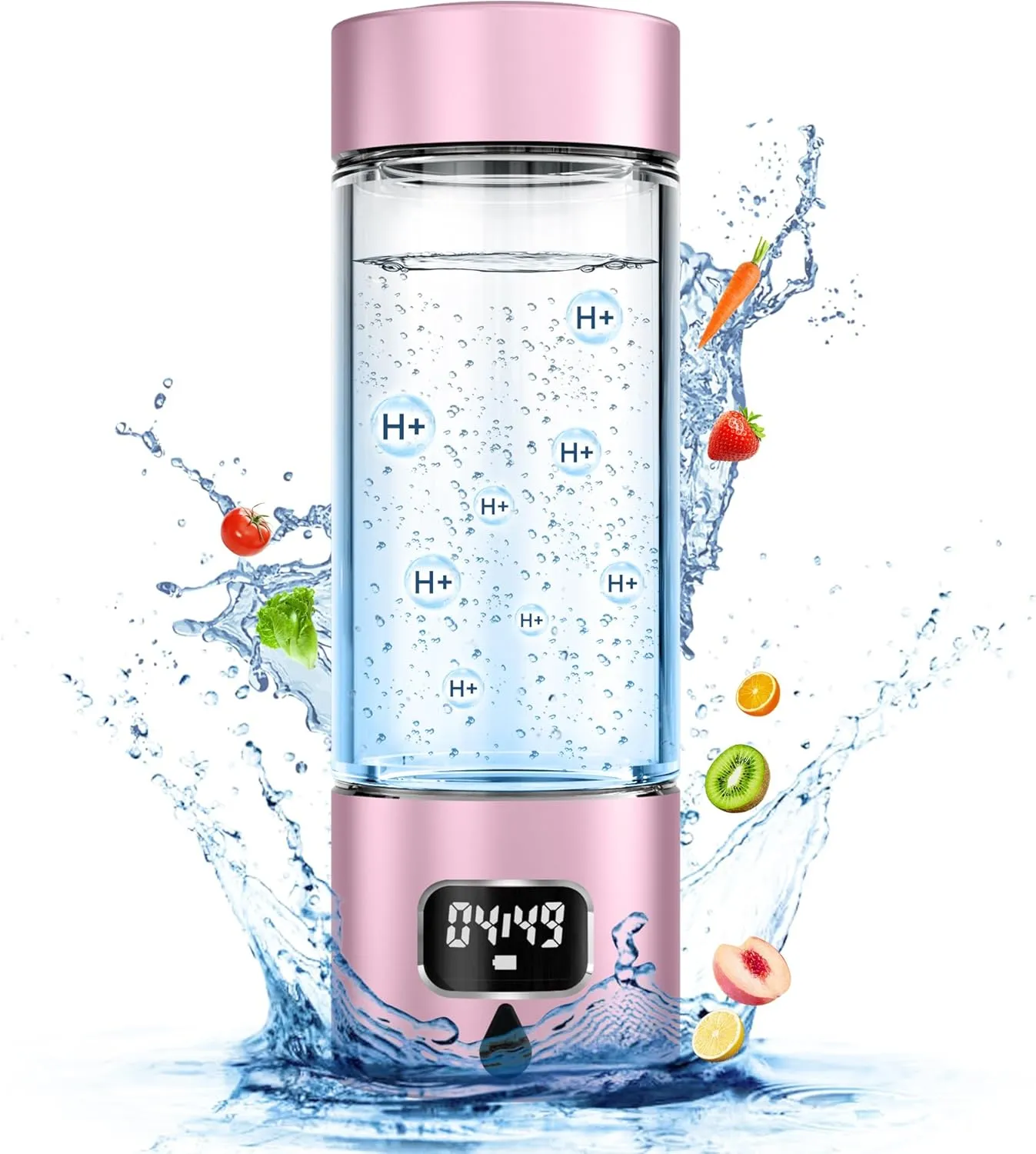 Hydrogen Water Bottle - Portable, Rechargeable, LED Timer, Aluminum and Glass, 5000 PPB Hydrogen in 10 Minutes, 340ml Capacity, for Wife, Mother, Daughter, Girlfriend, for Travel, Sports, Home(Pink)