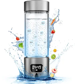 Hydrogen Water Bottle - Portable, Rechargeable, LED Timer, Aluminum and Glass, 5000 PPB Hydrogen in 10 Minutes, for Husband, Father, Friend & Family, for Sports, Home, Office