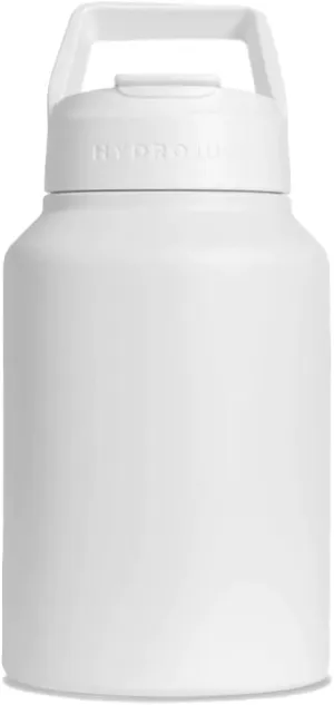 HydroJug Sport - Stainless Steel Tumbler with Straw, Vacuum Insulated, 64oz Leakproof Water Bottle, Ergonomic Design, Reusable, Dishwasher Safe, Rubber Base, Durable for Gym or Outdoors, White