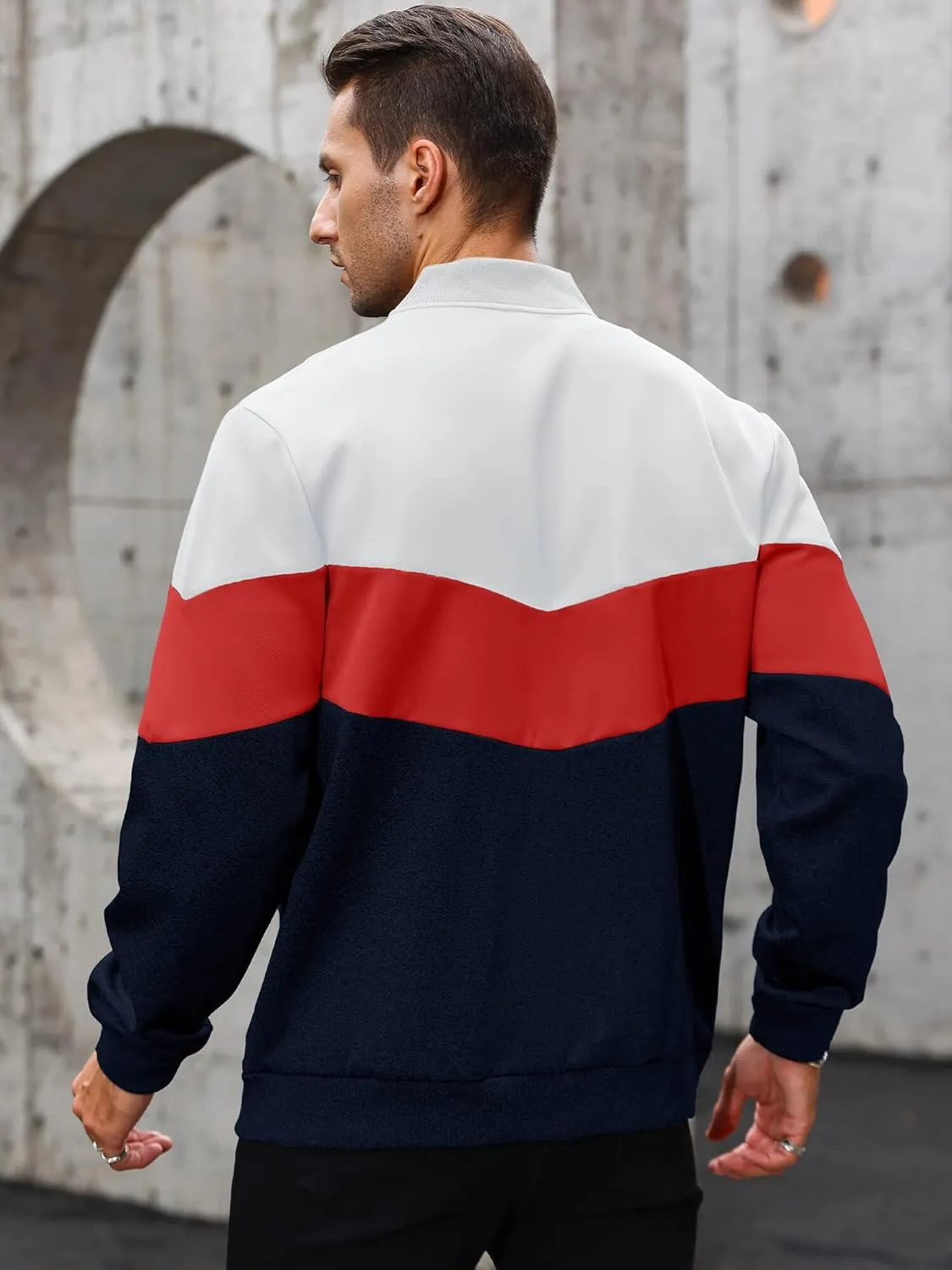 HYPESTFIT Mens Lightweight Jacket Casual Bomber Jacket Color Block Varsity Coat
