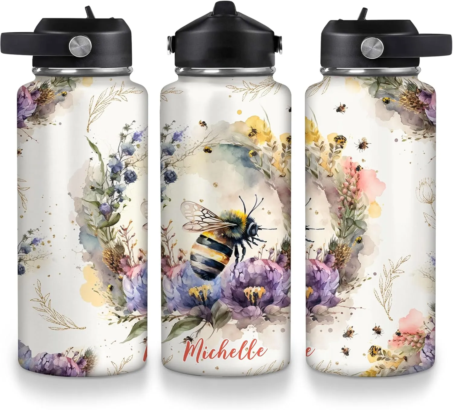 Hyturtle Personalized Animals Stainless Steel Water Bottle 19032025 D2 (Bee)