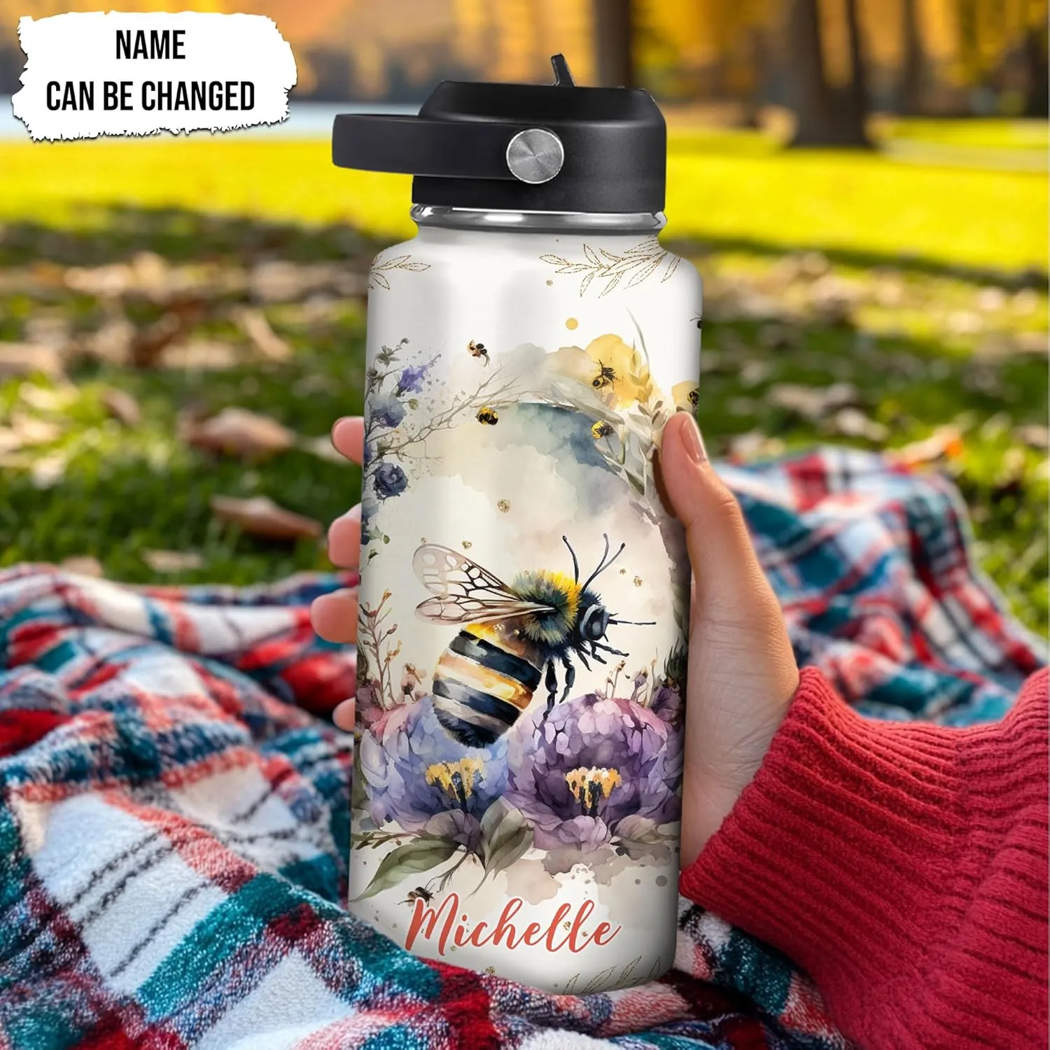 Hyturtle Personalized Animals Stainless Steel Water Bottle 19032025 D2 (Bee)