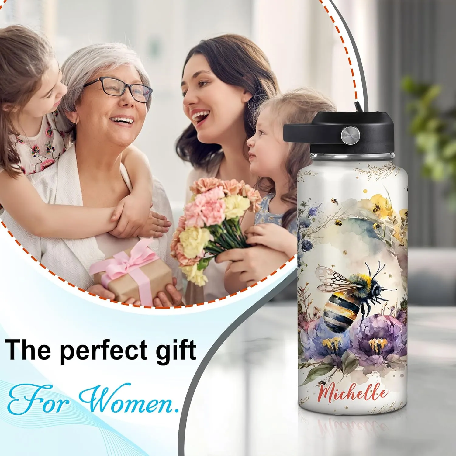 Hyturtle Personalized Animals Stainless Steel Water Bottle 19032025 D2 (Bee)