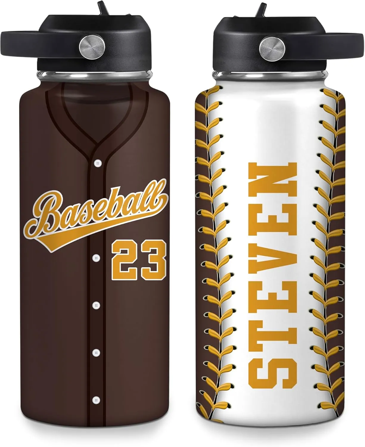 Hyturtle Personalized Baseball Water Bottle - Travel Insulated Stainless Steel Bottle with Leak-Proof Lid 18oz 32oz - Gift for Men, Boys, Baseball Lovers, Players, Coaches - Birthday & Christmas Gift