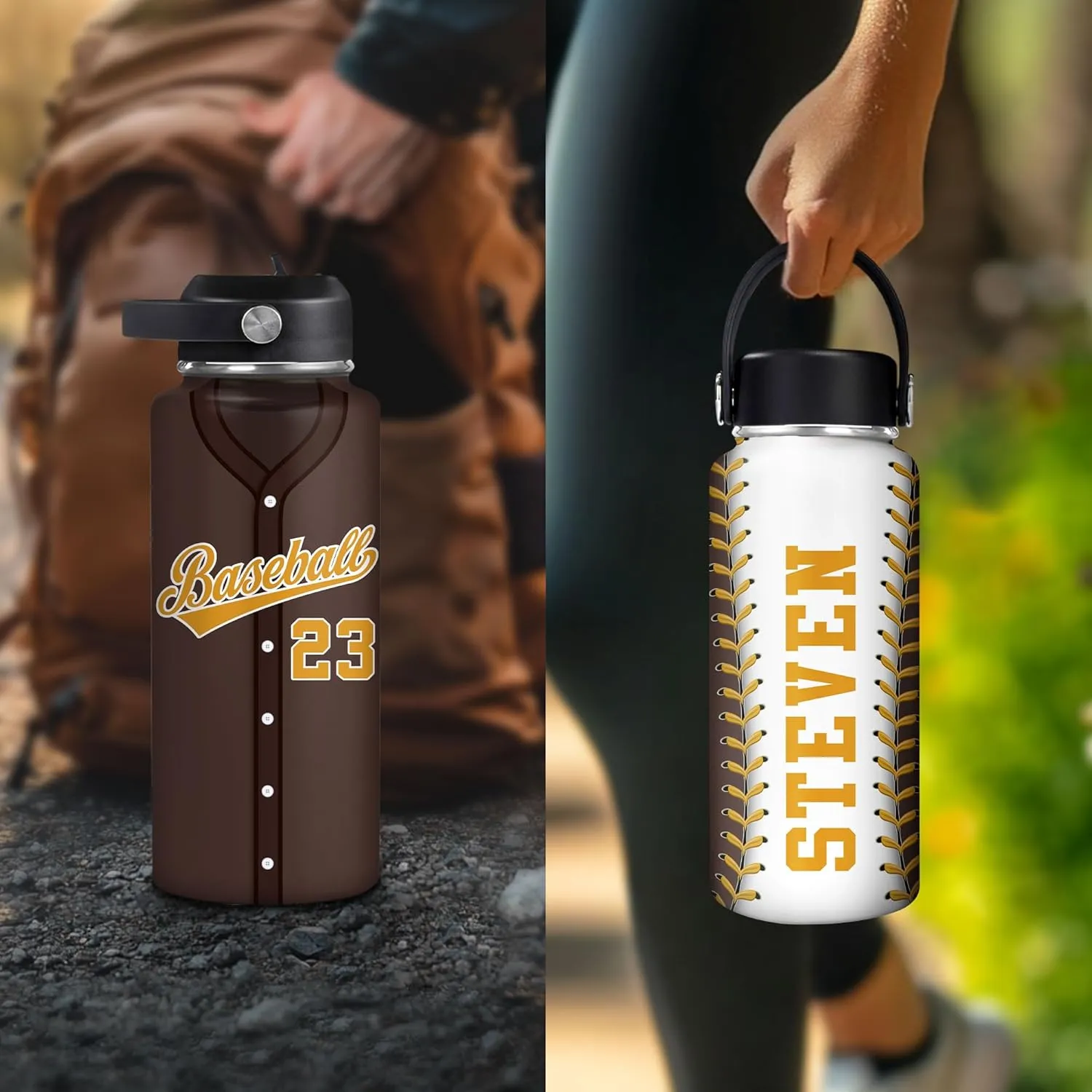 Hyturtle Personalized Baseball Water Bottle - Travel Insulated Stainless Steel Bottle with Leak-Proof Lid 18oz 32oz - Gift for Men, Boys, Baseball Lovers, Players, Coaches - Birthday & Christmas Gift