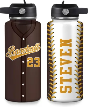 Hyturtle Personalized Baseball Water Bottle - Travel Insulated Stainless Steel Bottle with Leak-Proof Lid 18oz 32oz - Gift for Men, Boys, Baseball Lovers, Players, Coaches - Birthday & Christmas Gift