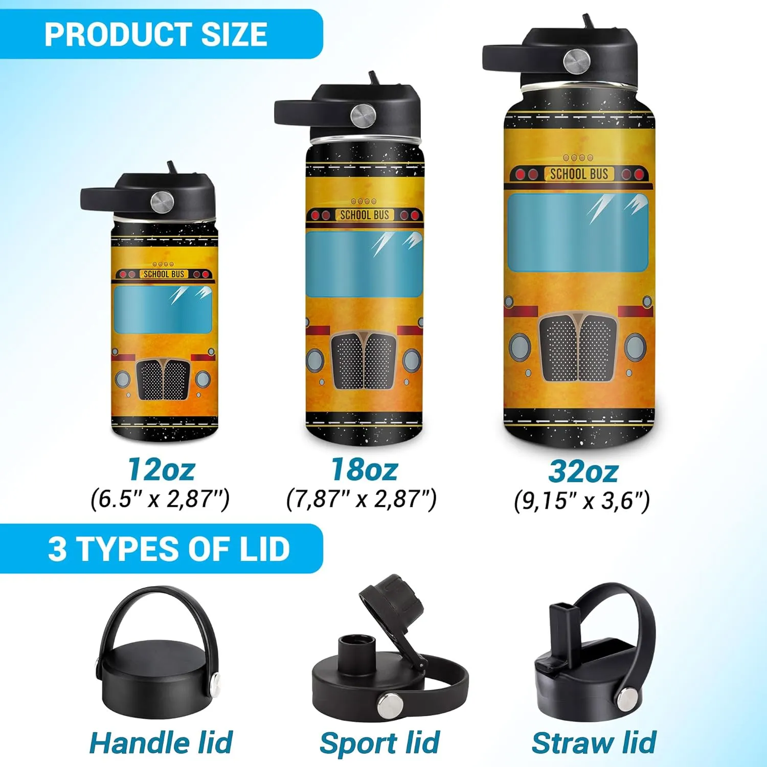 Hyturtle Personalized Bus Driver Water Bottle - Custom Name Travel Insulated Stainless Steel Bottle with Leak-Proof Lid 18oz 32oz - Bus Driver Gift for Men School Bus Drivers - Birthday, ChristmasGift