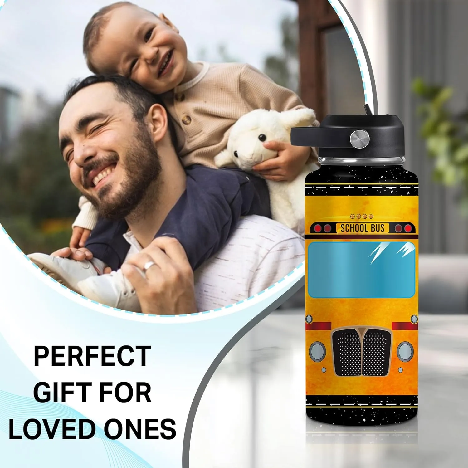 Hyturtle Personalized Bus Driver Water Bottle - Custom Name Travel Insulated Stainless Steel Bottle with Leak-Proof Lid 18oz 32oz - Bus Driver Gift for Men School Bus Drivers - Birthday, ChristmasGift