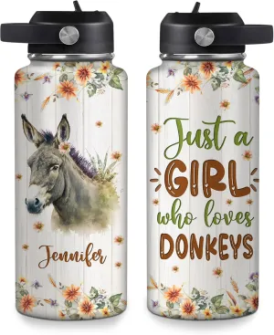 Hyturtle Personalized Donkey Water Bottle - Custom Name Insulated Stainless Steel Bottle with Leak-Proof Lid 18oz 32oz - Animal Lover Gift for Women Girls Donkey Lovers - Birthday & Christmas Gift