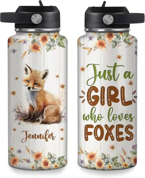 Hyturtle Personalized Fox Water Bottle - Insulated Stainless Steel Bottle with Leak-Proof Lid 18oz 32oz - Floral Fox Gift for Women, Girls, Fox Lovers, Animal Lovers - Birthday & Christmas Gift