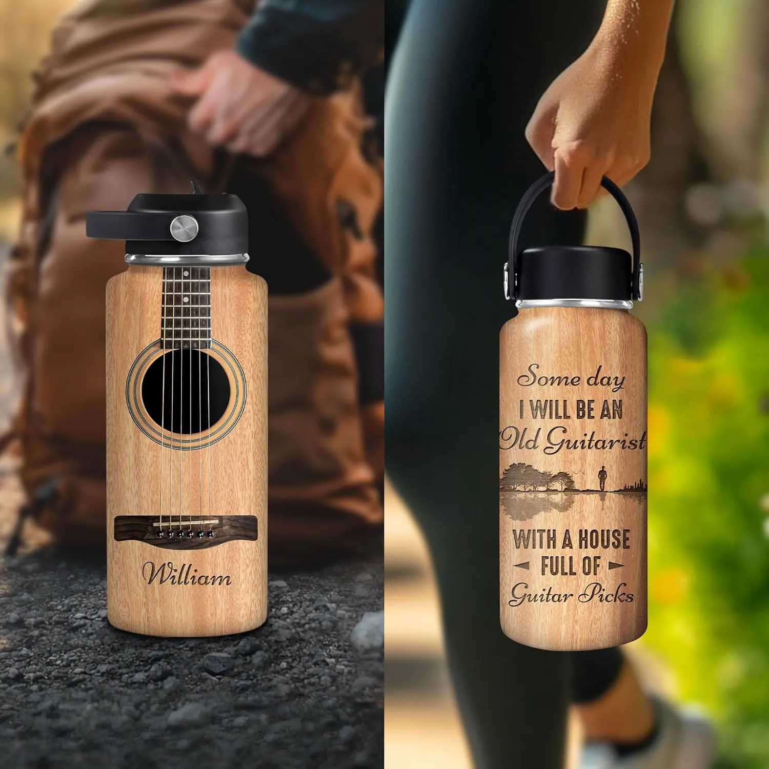 Hyturtle Personalized Guitar Water Bottle - Insulated Stainless Steel Bottle with Leak-Proof Lid 18oz 32oz - Music Lover Gift for Women Men Guitar Lovers - Acoustic & Electric Guitar Gift for Birthday