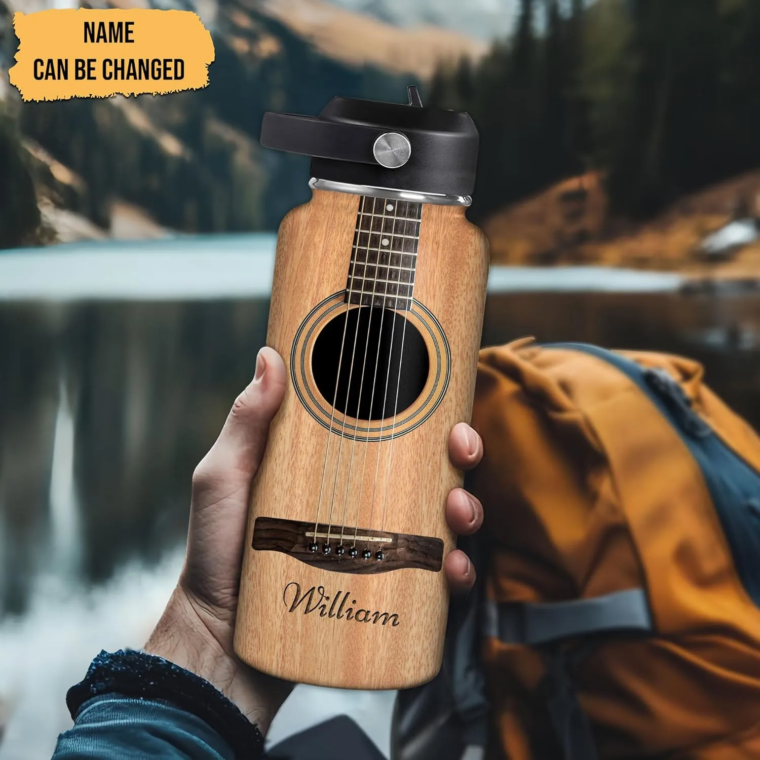 Hyturtle Personalized Guitar Water Bottle - Insulated Stainless Steel Bottle with Leak-Proof Lid 18oz 32oz - Music Lover Gift for Women Men Guitar Lovers - Acoustic & Electric Guitar Gift for Birthday