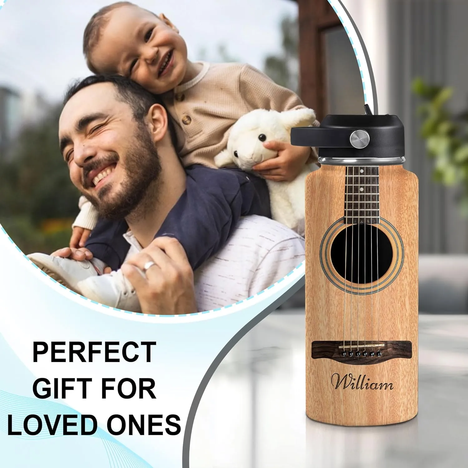 Hyturtle Personalized Guitar Water Bottle - Insulated Stainless Steel Bottle with Leak-Proof Lid 18oz 32oz - Music Lover Gift for Women Men Guitar Lovers - Acoustic & Electric Guitar Gift for Birthday