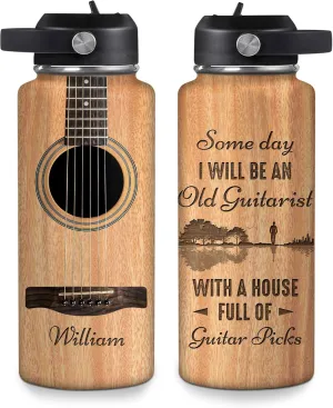 Hyturtle Personalized Guitar Water Bottle - Insulated Stainless Steel Bottle with Leak-Proof Lid 18oz 32oz - Music Lover Gift for Women Men Guitar Lovers - Acoustic & Electric Guitar Gift for Birthday
