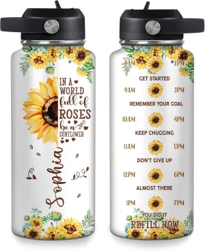 Hyturtle Personalized Sunflower Water Bottle - Travel Insulated Stainless Steel Bottle with Leak-Proof Lid 18oz 32oz - Sunflower Gift for Women, Girls, Sunflower Lovers - Birthday & Christmas Gift