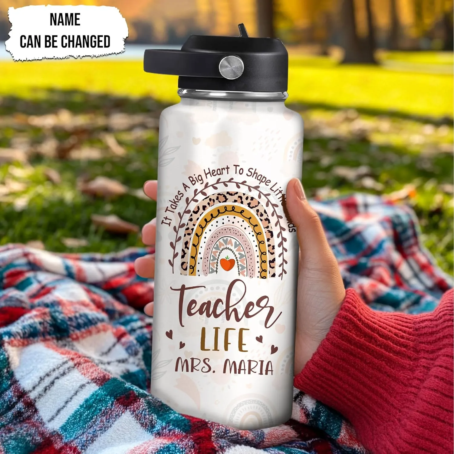 Hyturtle Personalized Teacher Water Bottle - Custom Name Insulated Stainless Steel Bottle with LeakProof Lid 18oz 32oz - Teacher Appreciation Gift from Students for Birthday Back to School End of Year