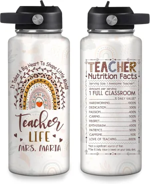 Hyturtle Personalized Teacher Water Bottle - Custom Name Insulated Stainless Steel Bottle with LeakProof Lid 18oz 32oz - Teacher Appreciation Gift from Students for Birthday Back to School End of Year