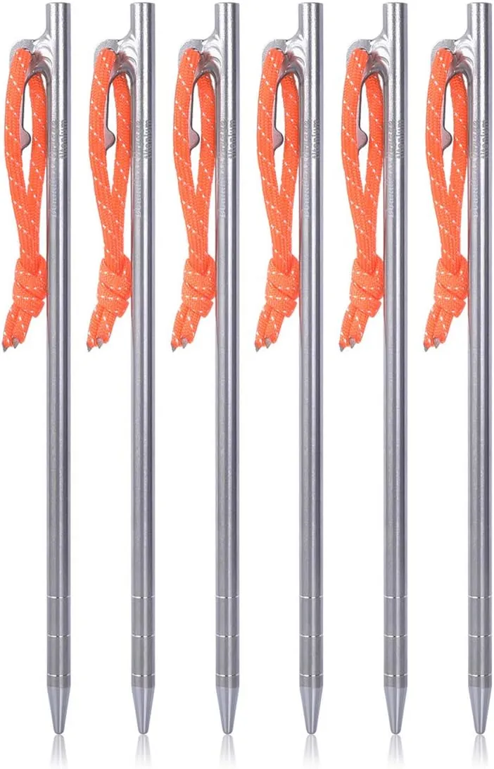 iBasingo 6 pcs Titanium Alloy Tent Pegs Outdoor Camping Awning Tent Stakes Lightweight Tent Nail Ti1564I