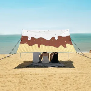 Ice Cream Melted on Wafer Beach Camping Tent Sun Shelter for Whole Family, Beach Shade Canopy with UPF50  UV Protection,Easy Set Up and Carry,Outdoor Shade for Trips, Fishing, Backyard Fun Picn