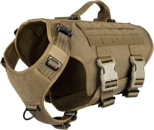 ICEFANG Reflective GN3 Tactical Dog Harness with 6X Buckles,for Medium Sized Dogs,Dog Molle k9 Vest,Adjustable Pet Harness,No-Pulling Front Leash Clip (M (25"-31" Chest), Brown)