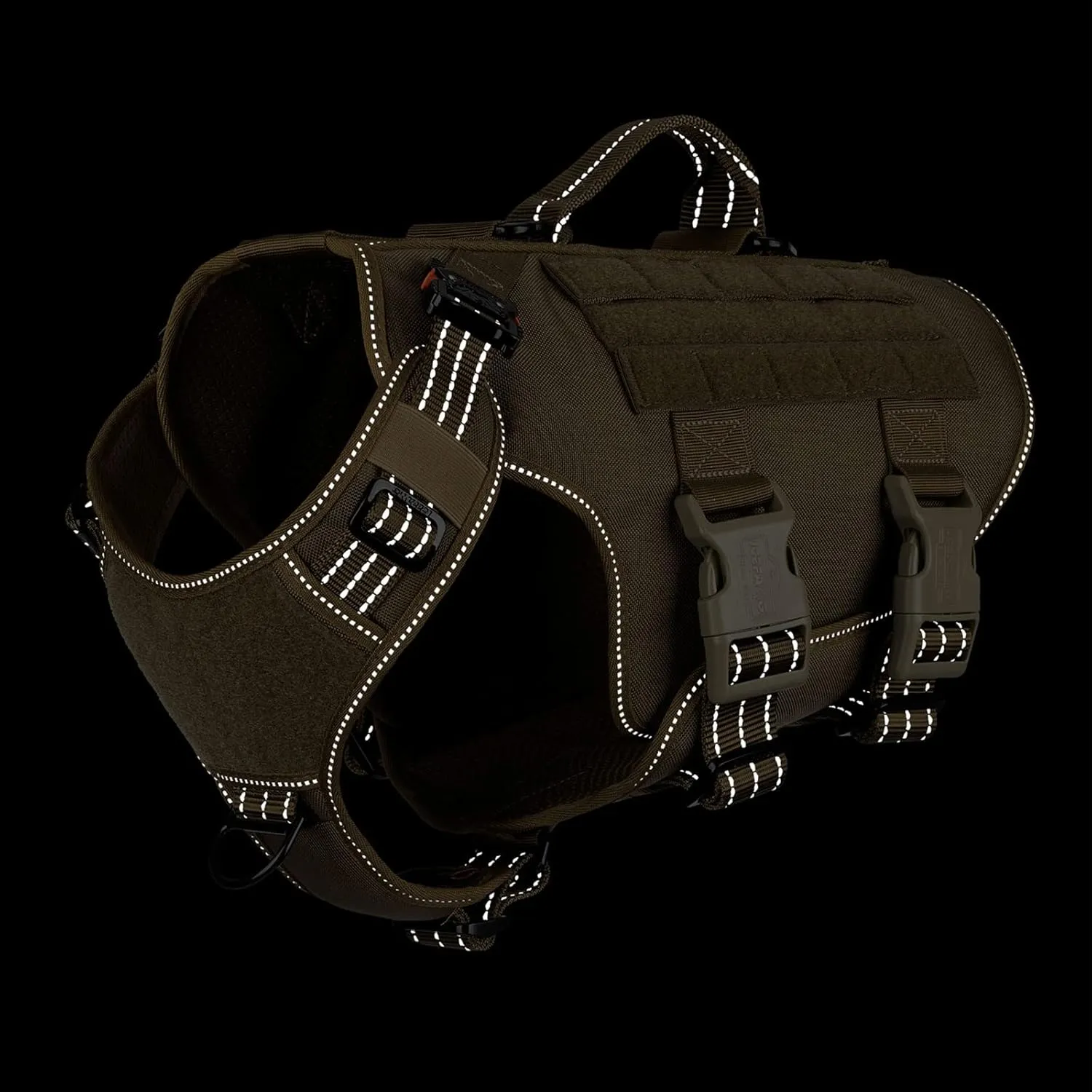 ICEFANG Reflective GN3 Tactical Dog Harness with 6X Buckles,for Medium Sized Dogs,Dog Molle k9 Vest,Adjustable Pet Harness,No-Pulling Front Leash Clip (M (25"-31" Chest), Brown)