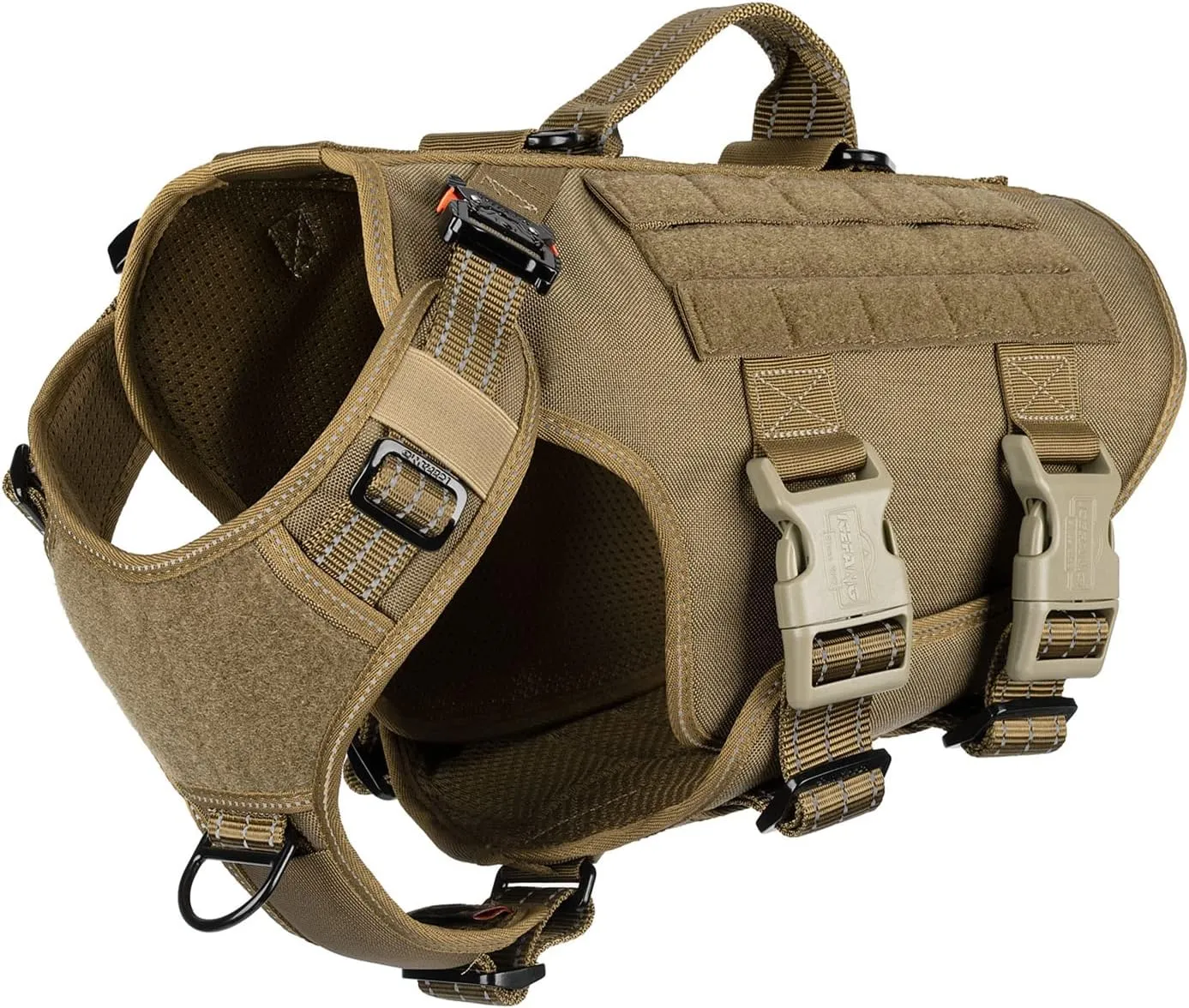 ICEFANG Reflective GN3 Tactical Dog Harness with 6X Buckles,for Medium Sized Dogs,Dog Molle k9 Vest,Adjustable Pet Harness,No-Pulling Front Leash Clip (M (25"-31" Chest), Brown)