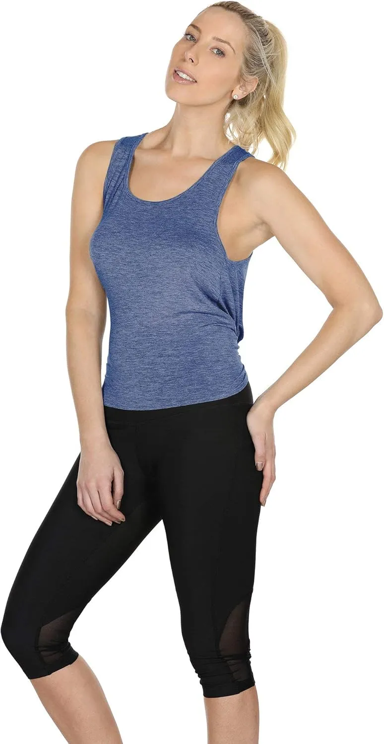 icyzone Tie Back Yoga Tops for Women, Lightweight Workout Athletic Tanks, Breathable Gym Shirts