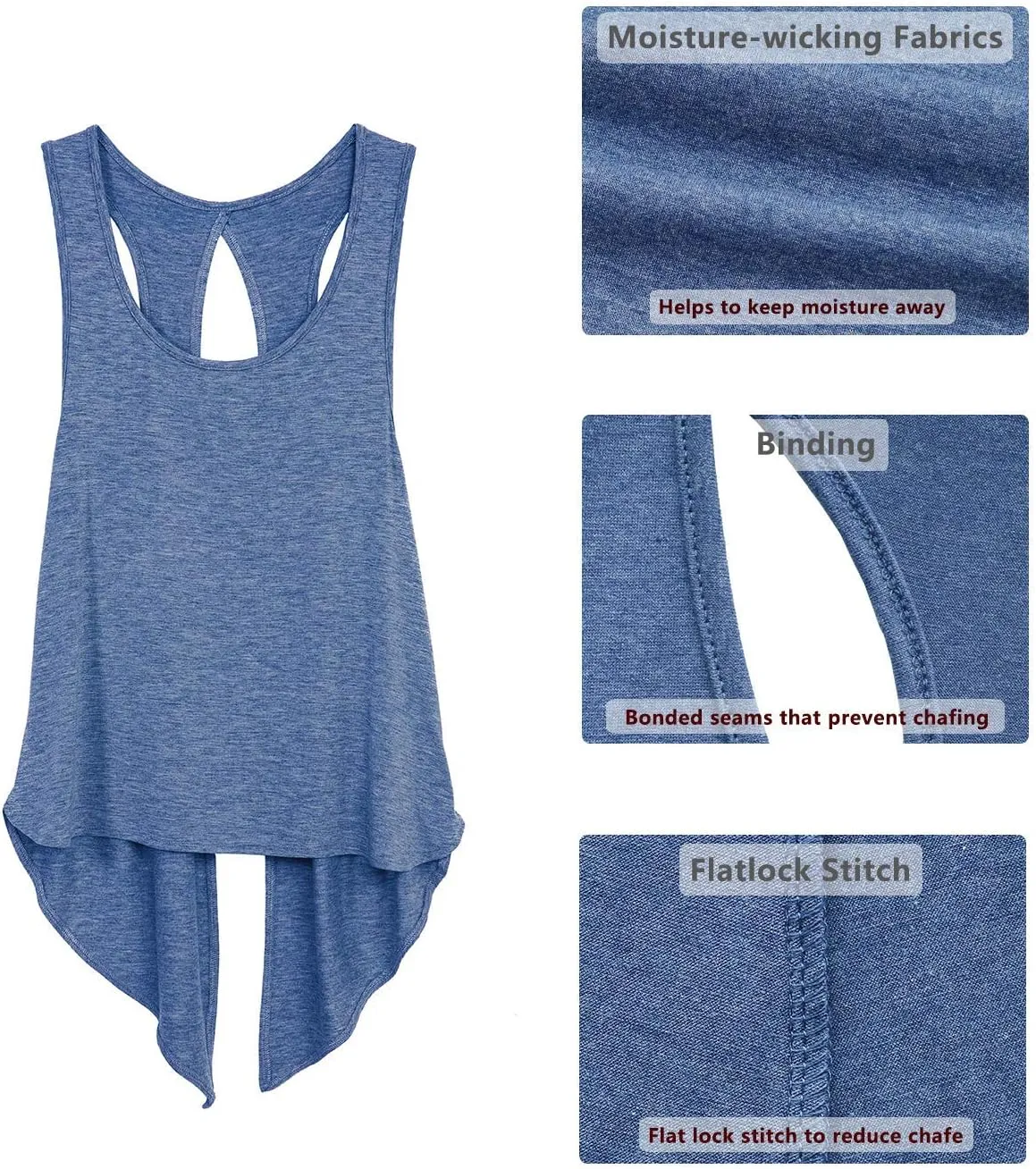 icyzone Tie Back Yoga Tops for Women, Lightweight Workout Athletic Tanks, Breathable Gym Shirts