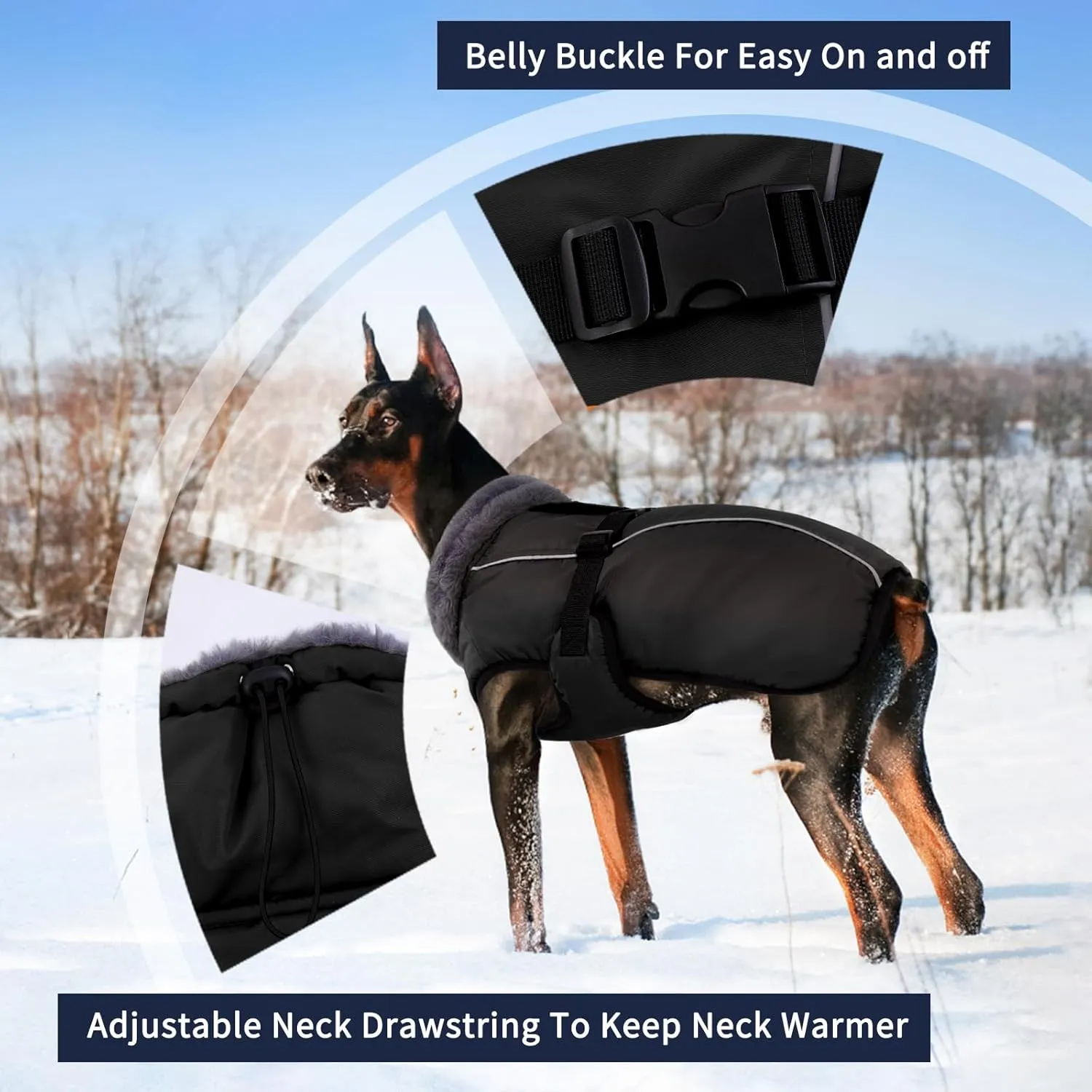 IECOii Extra Warm Coat - Adjustable Dog Jacket Winter Coat with Buckle & Fleece Turtleneck for Small to Extra Large Dogs