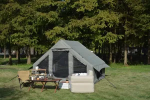 Inflatable Camping Tent Easy Setup for 4-6 Persons, Waterproof with Stove Jack, Portable Design, Beige