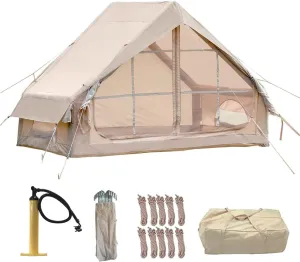 Inflatable Tent with Pump, for 4-6 Person, Easy Setup 4 Season Waterproof Outdoor Tent, Waterproof with 12 Mesh Window