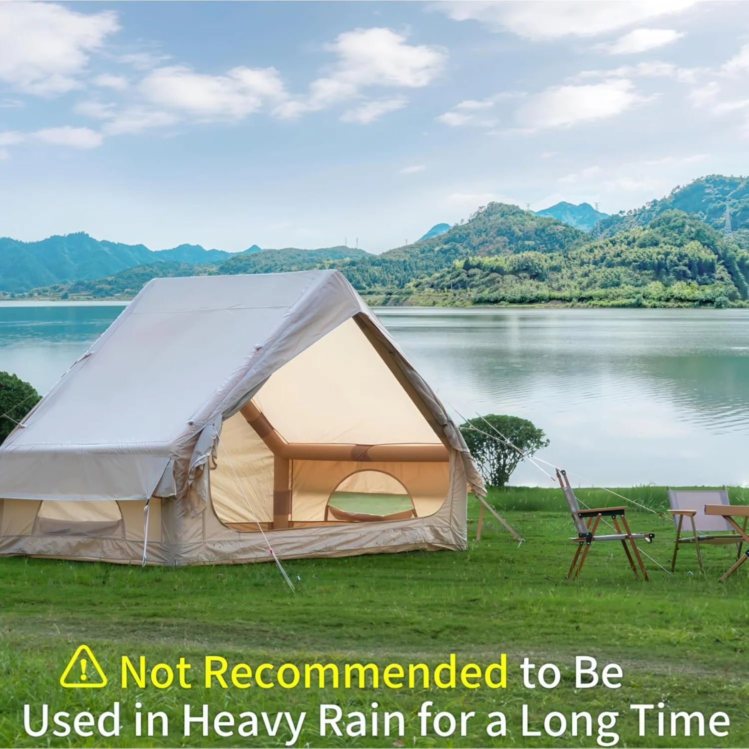 Inflatable Tent with Pump,Glamping Tents for 4-6 Person,4 Seaso Waterproof Outdoor House W/ 12 Mesh Window,for Garden Party,Easy Assembly,Khaki