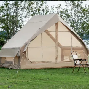 Inflatable Tent with Pump,Glamping Tents for 4-6 Person,4 Seaso Waterproof Outdoor House W/ 12 Mesh Window,for Garden Party,Easy Assembly,Khaki