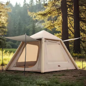 Inflatable Tents for Camping, Blow Up Tents with Hand Pump, 3-4 Person Air Glamping Tent, Easy Setup 4 Season Waterproof Windproof Outdoor Glamping House