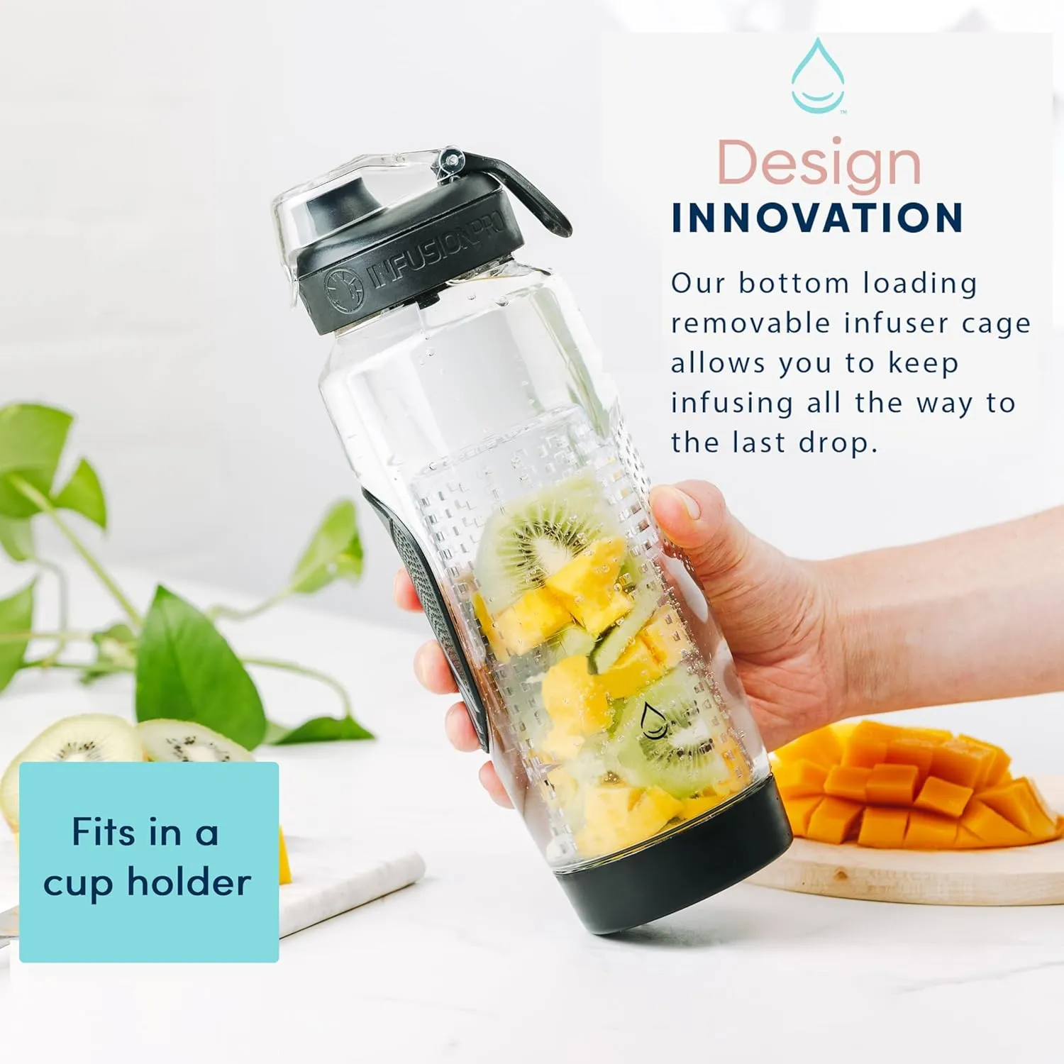 Infusion Pro 32 oz Fruit Infuser Water Bottle with Insulated Sleeve & 50 Recipe Fruit Infusion Water eBook : Bottom Loading, Large Water Infuser for More Flavor : Unique Gift Idea for Women
