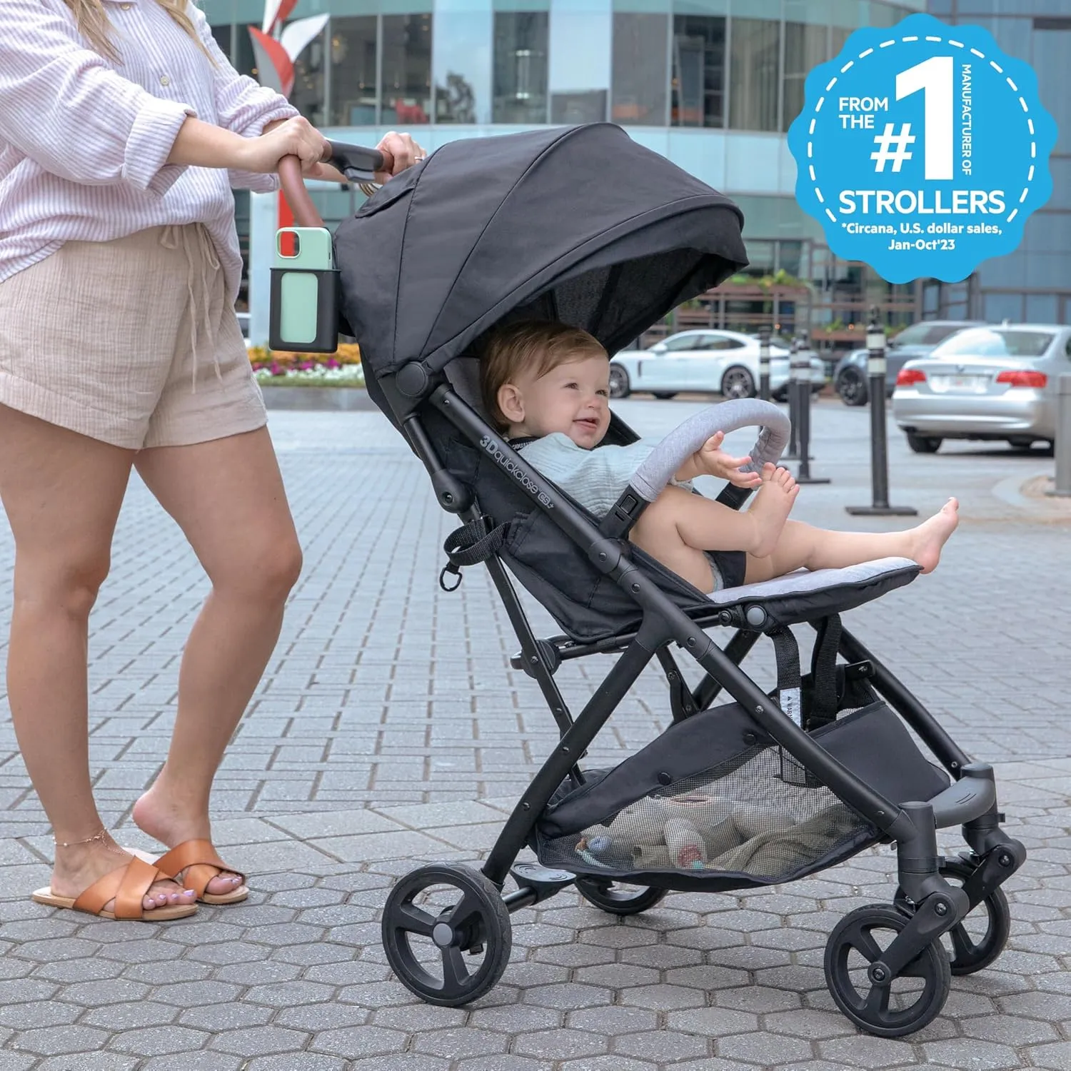 Ingenuity 3Dquickclose CS  Compact Fold Stroller – Lightweight Stroller with Oversized Canopy, Extra-Large Storage and Compact Fold, CarSeat Compatible, Gray