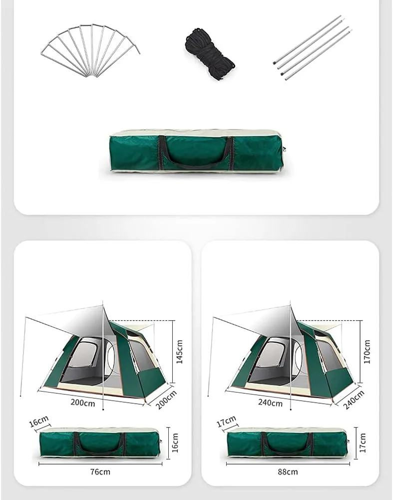 Instant Pop-Up Camping Tent for 3-8 People Lightweight Tent Double Layer Family Tent with Carrying Bag for Outdoor Camping Hiking Climbing Fishing Sur (Dark Green 5~8 Person)