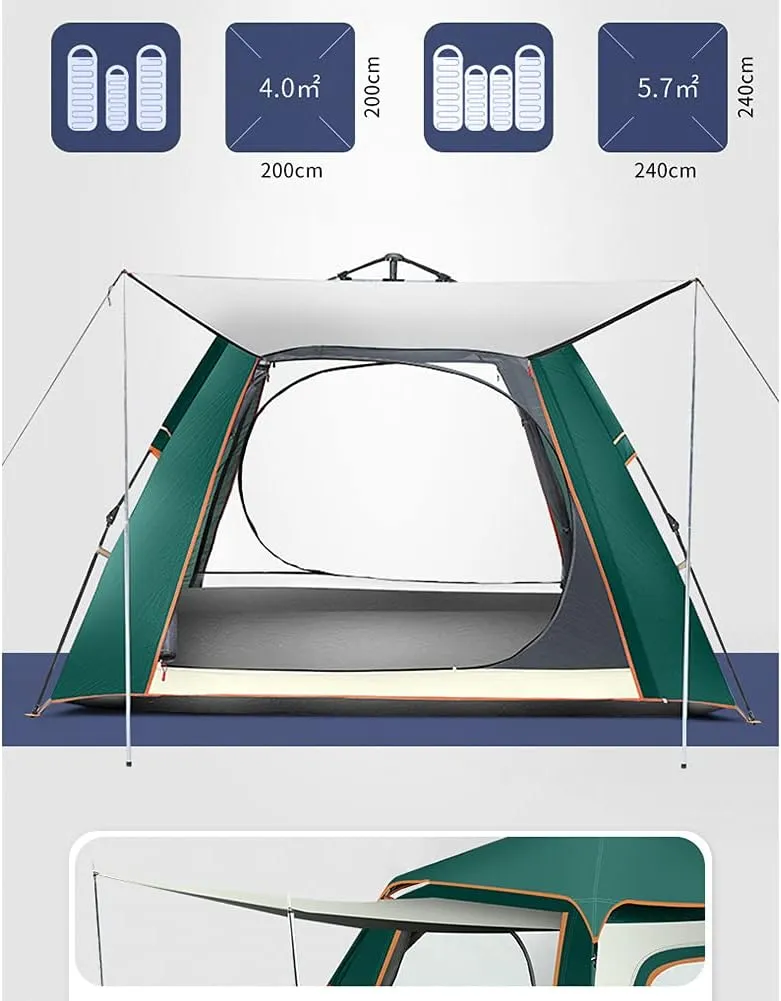 Instant Pop-Up Camping Tent for 3-8 People Lightweight Tent Double Layer Family Tent with Carrying Bag for Outdoor Camping Hiking Climbing Fishing Sur (Dark Green 5~8 Person)