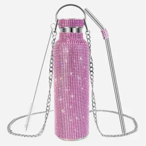 INSTOME Bling Water Bottle with Chain - 25 oz Sparkling Diamond Rhinestone Tumbler, Glittering Reusable Cup for Women Girl