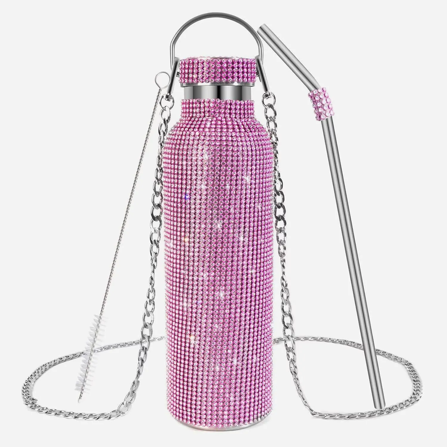 INSTOME Bling Water Bottle with Chain - 25 oz Sparkling Diamond Rhinestone Tumbler, Glittering Reusable Cup for Women Girl