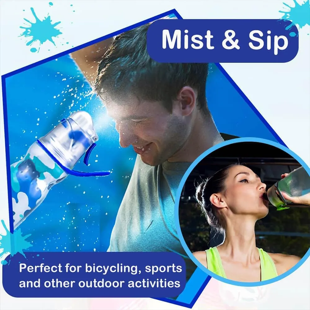 Insulated Sports Water Bottle with Spray Mist and Sip Kids Cool Misting Water Bottles School for Gym Cycling Climbing 20 OZ, Leak Proof Squeeze Cold Water Bottle Camo Blue