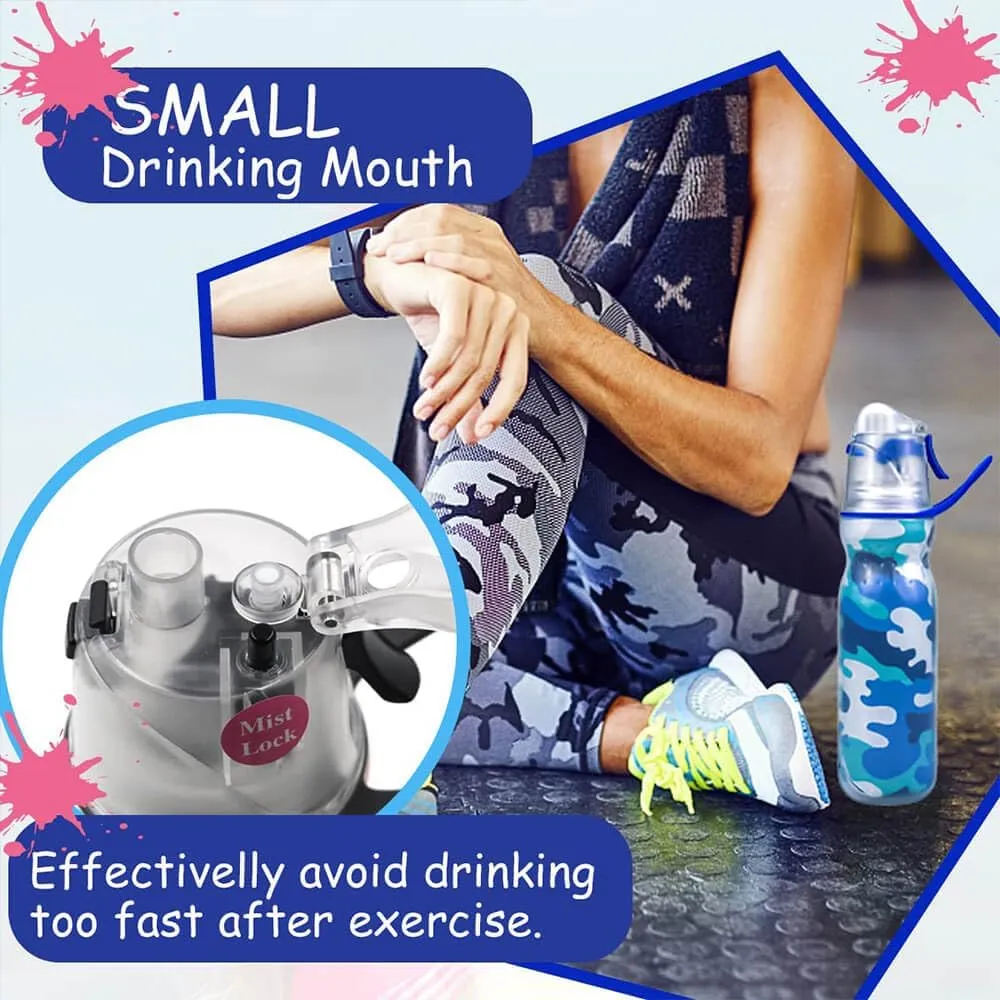 Insulated Sports Water Bottle with Spray Mist and Sip Kids Cool Misting Water Bottles School for Gym Cycling Climbing 20 OZ, Leak Proof Squeeze Cold Water Bottle Camo Blue