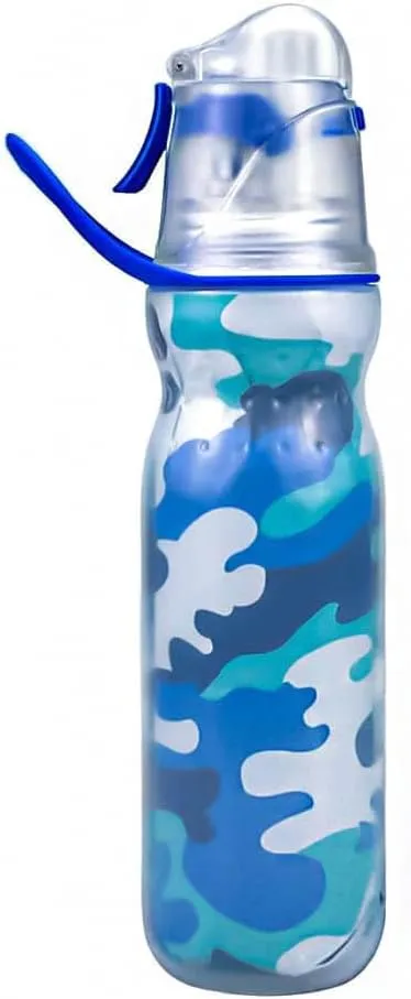 Insulated Sports Water Bottle with Spray Mist and Sip Kids Cool Misting Water Bottles School for Gym Cycling Climbing 20 OZ, Leak Proof Squeeze Cold Water Bottle Camo Blue