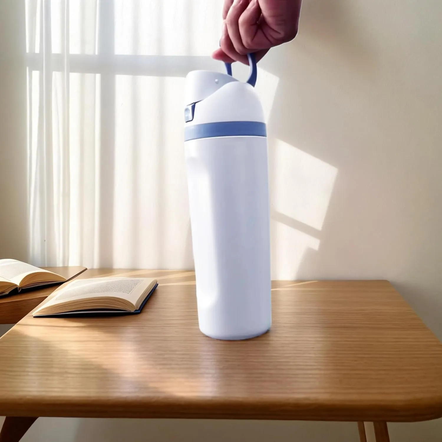 Insulated stainless steel kettle with straw, ideal for sports and travel, BPA-free (Cambridge blue), Same capacity
